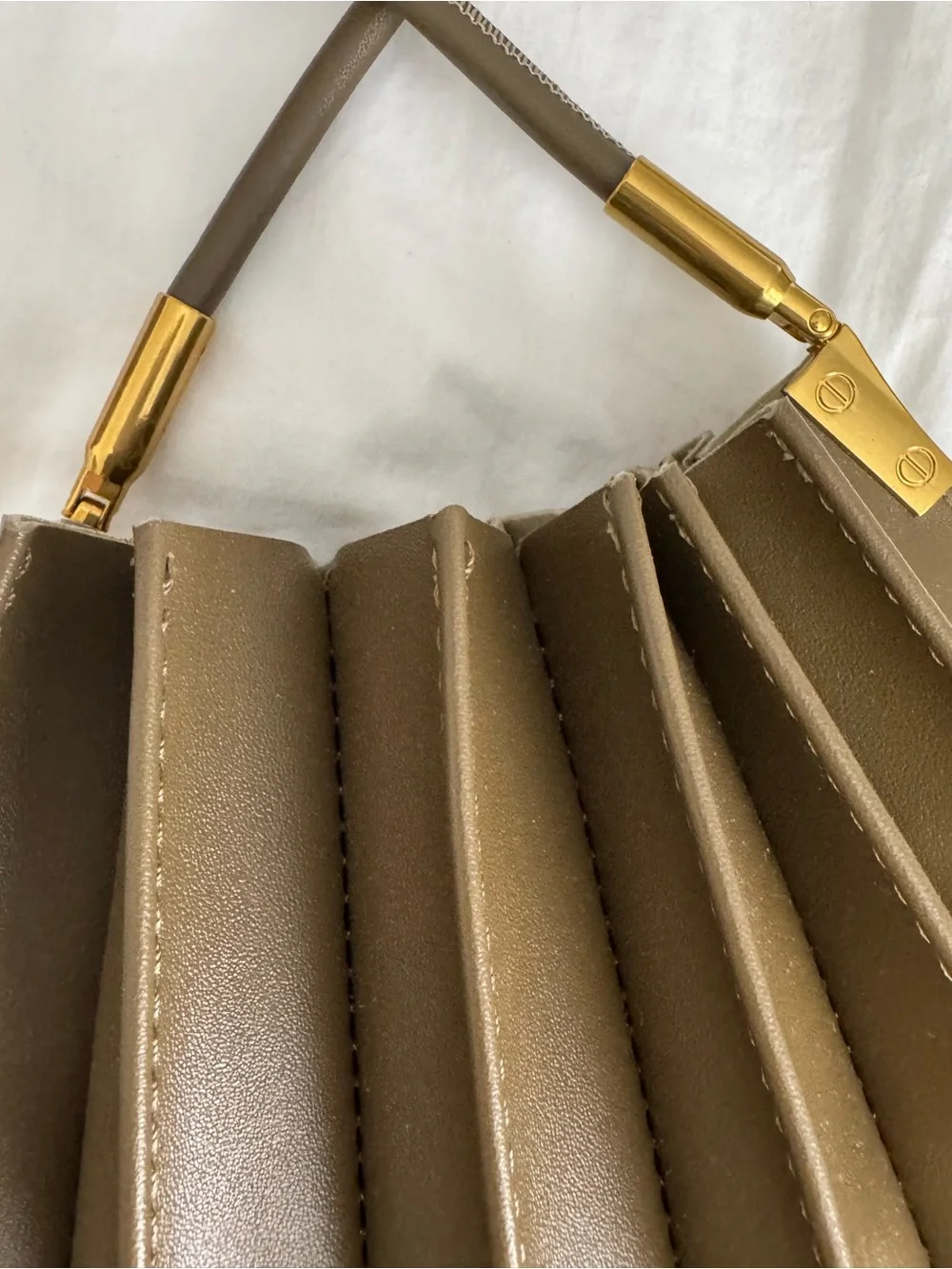 Melie Bianco Olive Pleated Shoulder Bag with Gold Hardware